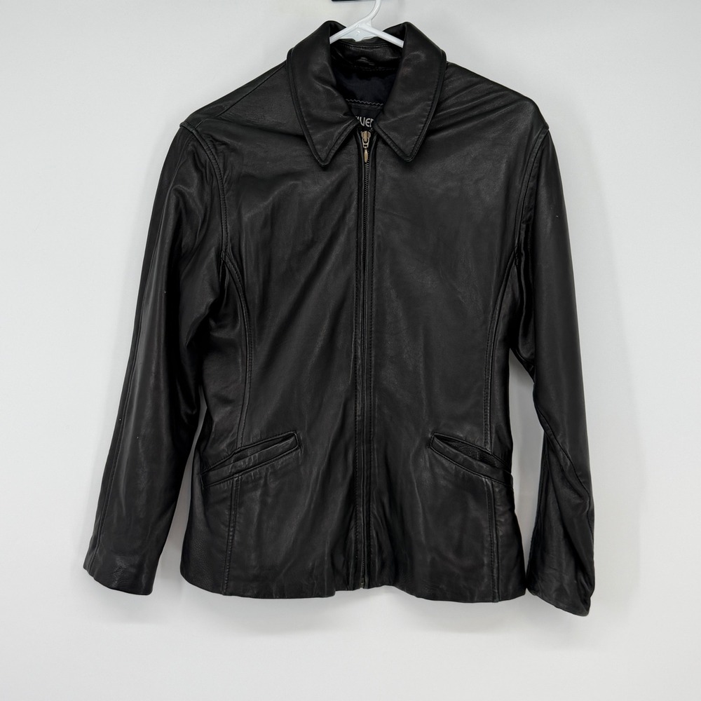 Luis Alvear Womens Black Genuine Leather Zip Up Moto Jacket Size S